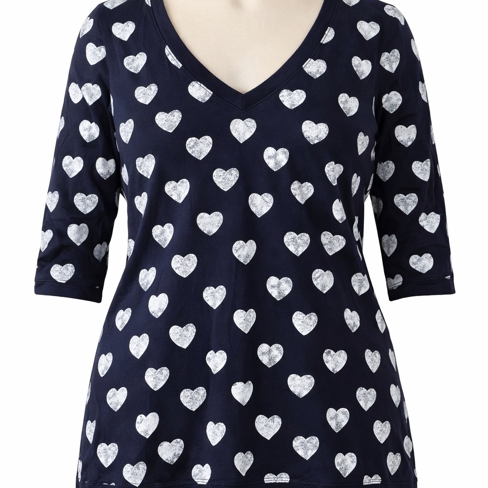 Torrid Navy Heart Pattern Short Sleeve Tee